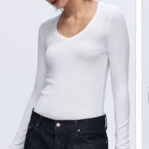 NWT ATM MODAL RIB LONG SLEEVE V-NECK TEE white size XS AW1116-EC